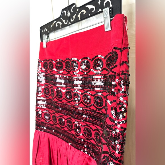 New Anthro MOULINETTE SOEURS Suelta Skirt Straight Pencil Trumpet Sequin Red - Picture 6 of 12